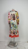 Women Chic Balloon Sleeve Turndown Collar Long Sleeve Dress