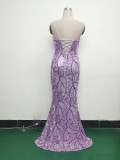 Women beaded cross Lace-Up hollow Patchwork Formal Party evening dress