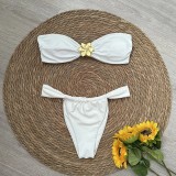 Women Solid Metallic Flower Strapless Two Pieces Swimsuit