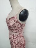 Women beaded cross Lace-Up hollow Patchwork Formal Party evening dress
