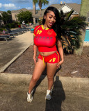 Women summer casual sports crop top and shorts two-piece set