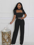 Women Elegant Scarf Short Sleeve Wide Leg Jumpsuit