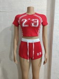 Women Contrast Color Digital Print Short Sleeve Crop Top and Shorts Two Pieces
