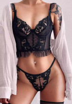 Women French herringbone corset lace sexy lingerie two-piece set