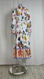 Women Chic Balloon Sleeve Turndown Collar Long Sleeve Dress