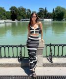 Women striped knitting vest top Contrast color skirt two-piece set