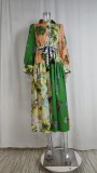 Women Chic Balloon Sleeve Turndown Collar Long Sleeve Dress