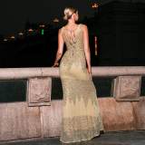 Women sleeveless v-neck Bodycon sequin Formal Party fishtail evening dress