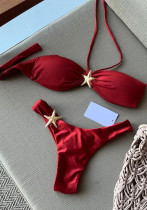 Women Solid Bikini Swimsuit Two-Piece Set