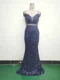 Women beaded cross Lace-Up hollow Patchwork Formal Party evening dress