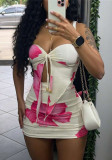 Women summer sexy printed strapless strapless top and bodycon skirt two-piece set