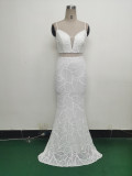Women beaded cross Lace-Up hollow Patchwork Formal Party evening dress