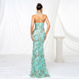 Women v-neck Halter Neck Bodycon sequin Formal Party slit evening dress