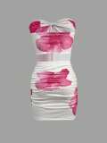 Women summer sexy printed strapless strapless top and bodycon skirt two-piece set