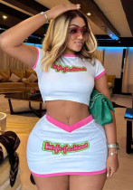 Women Street Letter Print Crop Top Skirt Two-piece Set