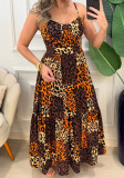 Women Print Holidays Casual Suspender Sleeve Leopard Print Dress