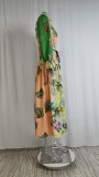 Women Chic Balloon Sleeve Turndown Collar Long Sleeve Dress