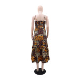 Women Print Holidays Casual Suspender Sleeve Leopard Print Dress