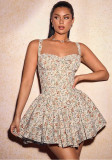 Women printed suspenders floral irregular dress