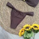 Women Solid Metallic Flower Strapless Two Pieces Swimsuit