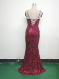 Women beaded cross Lace-Up hollow Patchwork Formal Party evening dress