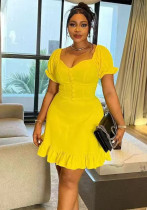 Women solid stretchy pleated lace sexy collar dress