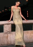 Women sleeveless v-neck Bodycon sequin Formal Party fishtail evening dress