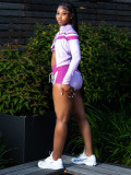 Women printed long sleeve Halter Neck Lace-Up Tops and Shorts Sports Three-Piece