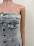Women's Summer Strapless Denim Jumpsuit