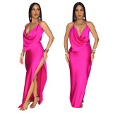 Women split backless maxi dress