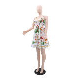 Women Casual Holidays Suspender Print Dress