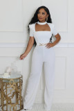 Women Elegant Scarf Short Sleeve Wide Leg Jumpsuit