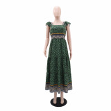 Women Holidays Casual Ruffle Sleeve Print Dress
