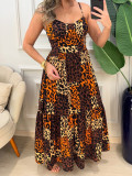 Women Print Holidays Casual Suspender Sleeve Leopard Print Dress