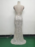 Women beaded cross Lace-Up hollow Patchwork Formal Party evening dress