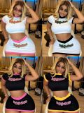 Women Street Letter Print Crop Top Skirt Two-piece Set
