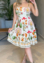 Women Casual Holidays Suspender Print Dress