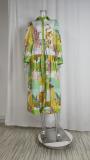 Women Chic Balloon Sleeve Turndown Collar Long Sleeve Dress