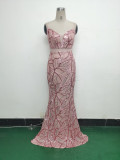 Women beaded cross Lace-Up hollow Patchwork Formal Party evening dress