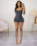 Women's Summer Strapless Denim Jumpsuit