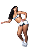 Women printed long sleeve Halter Neck Lace-Up Tops and Shorts Sports Three-Piece