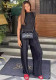 Women autumn solid sleeveless round neck top and wide leg pants two-piece set