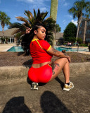 Women summer casual sports crop top and shorts two-piece set