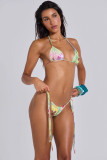 Spring/Summer  Halter-Neck Flower Sequin Lace-up Bikini & Skirt Set