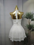 Women solid sexy backless Halter Neck Lace-Up Ruffle Edge Bodycon Dress
