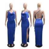 Women split backless maxi dress