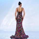Women suspender v-neck Bodycon sequin Formal Party slit evening dress
