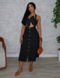 Women Elegant Career Solid Knot Halter Neck Lace-Up Dress