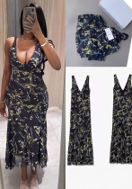 Spring Women's Sexy V-Neck Strappy Floral Print Dress Spring Women's Sexy V-Neck Strappy Floral Print Dress