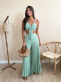 Women's Fashion Strappy Vest & Pleated Loose Wide-Leg Pants Set
